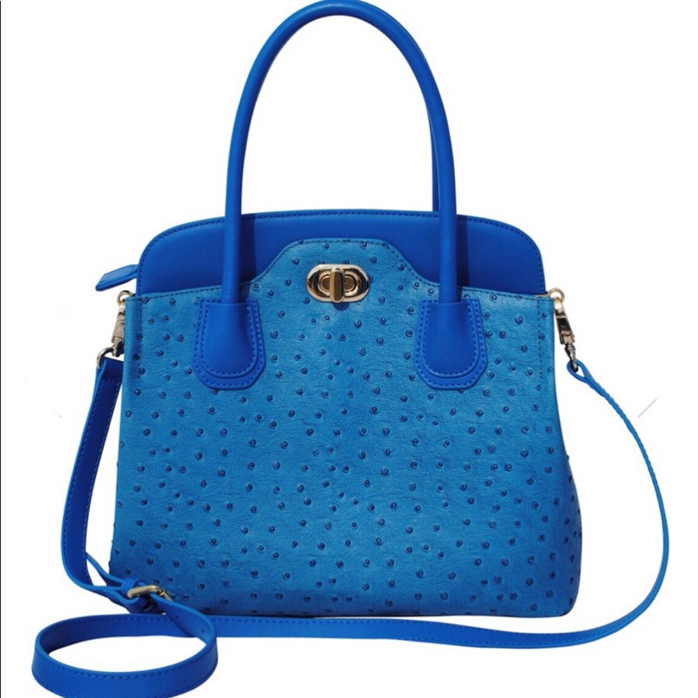Double Handle Handbag Blue Leather New with Tags
